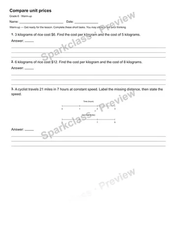 Compare unit prices — Warm-up — Grade 6 worksheet preview