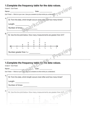 1.Complete the frequency table for the data values. — Exit Ticket — Grade 5 worksheet preview