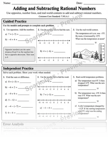 7.NS.A.1 · 1 Rational Number Contexts — Grade 7 worksheet preview
