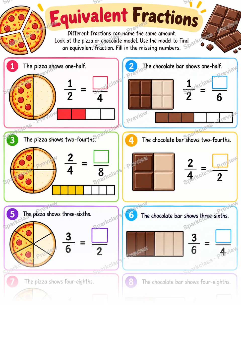 Equivalent Fractions With Models — page 1
