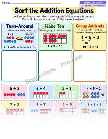Strategy Sort — Grade 1 worksheet preview