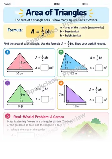 Area Triangles — Grade 6 worksheet preview
