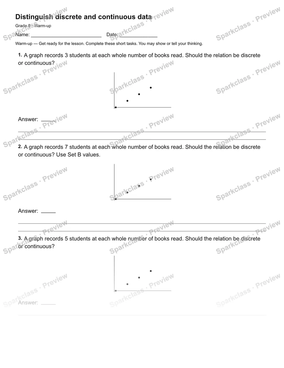 Distinguish discrete and continuous data — Warm-up — page 1