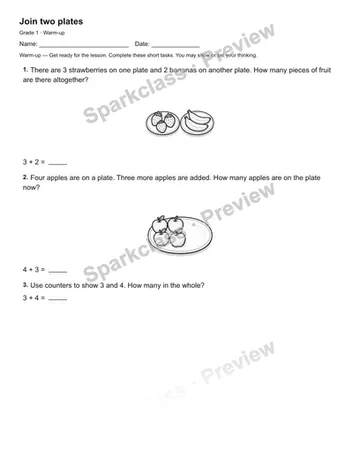 Join two plates — Warm-up — Grade 1 worksheet preview