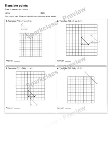 Translate points — Independent Practice — Grade 8 worksheet preview