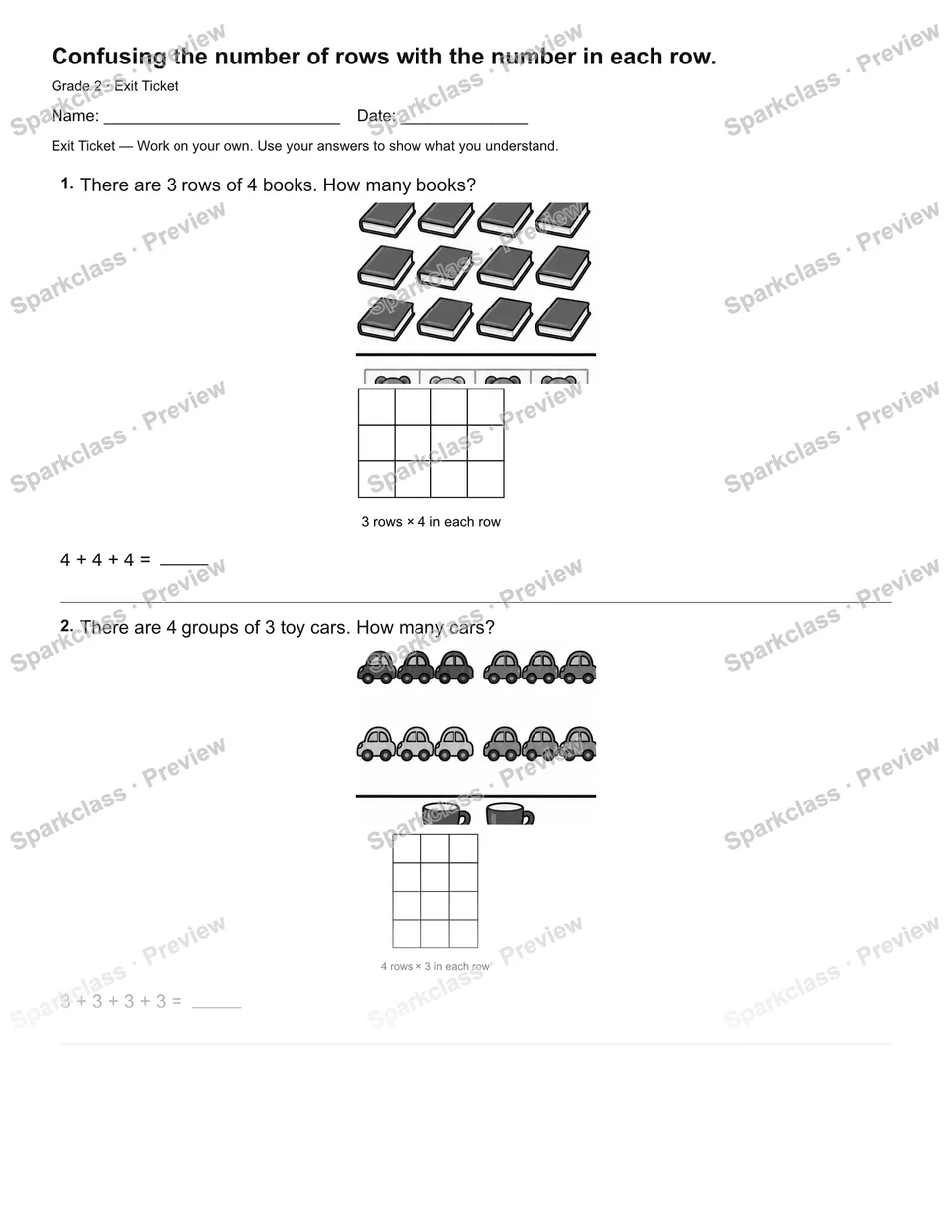 Confusing the number of rows with the number in each row. — Exit Ticket — page 2
