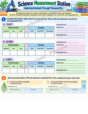Read and Write Decimals to Thousandths — Grade 5 worksheet preview