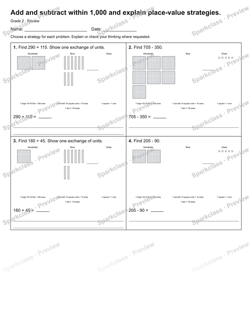 Add and subtract within 1,000 and explain place-value strategies. — Review — page 1