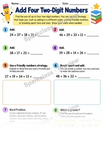 2.NBT.B.6 · Four Addends — Grade 2 worksheet preview