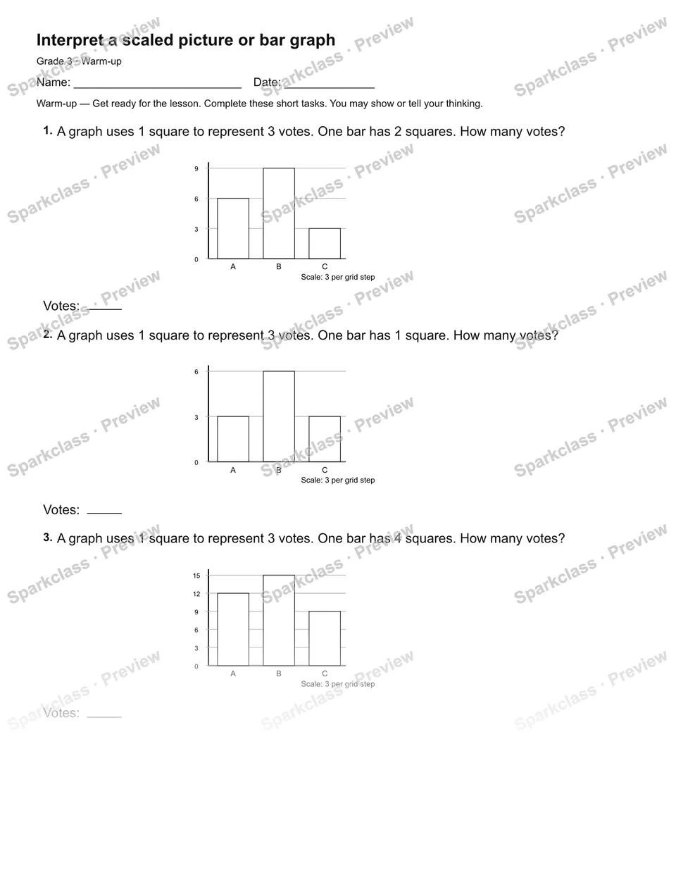 Interpret a scaled picture or bar graph — Warm-up — page 2