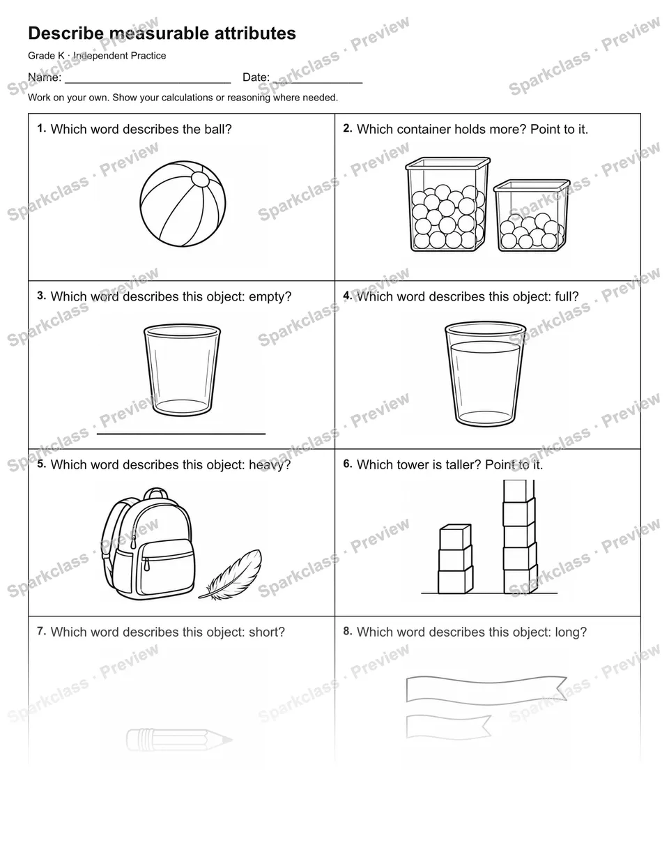 Describe measurable attributes — Independent Practice — page 1