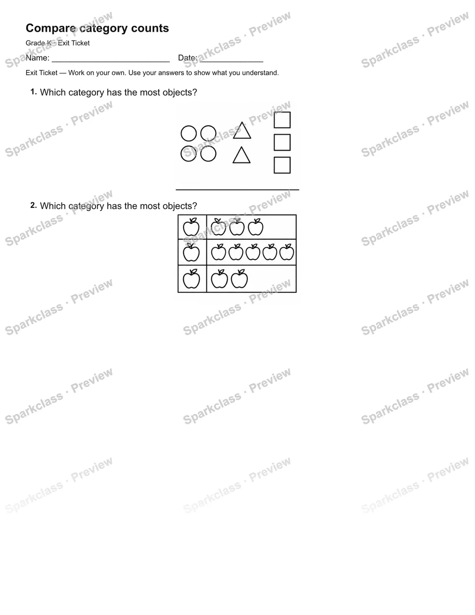 Compare category counts — Exit Ticket — page 1