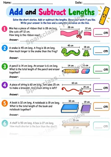 2.MD.B.5 · Length Stories Homework — Grade 2 worksheet preview