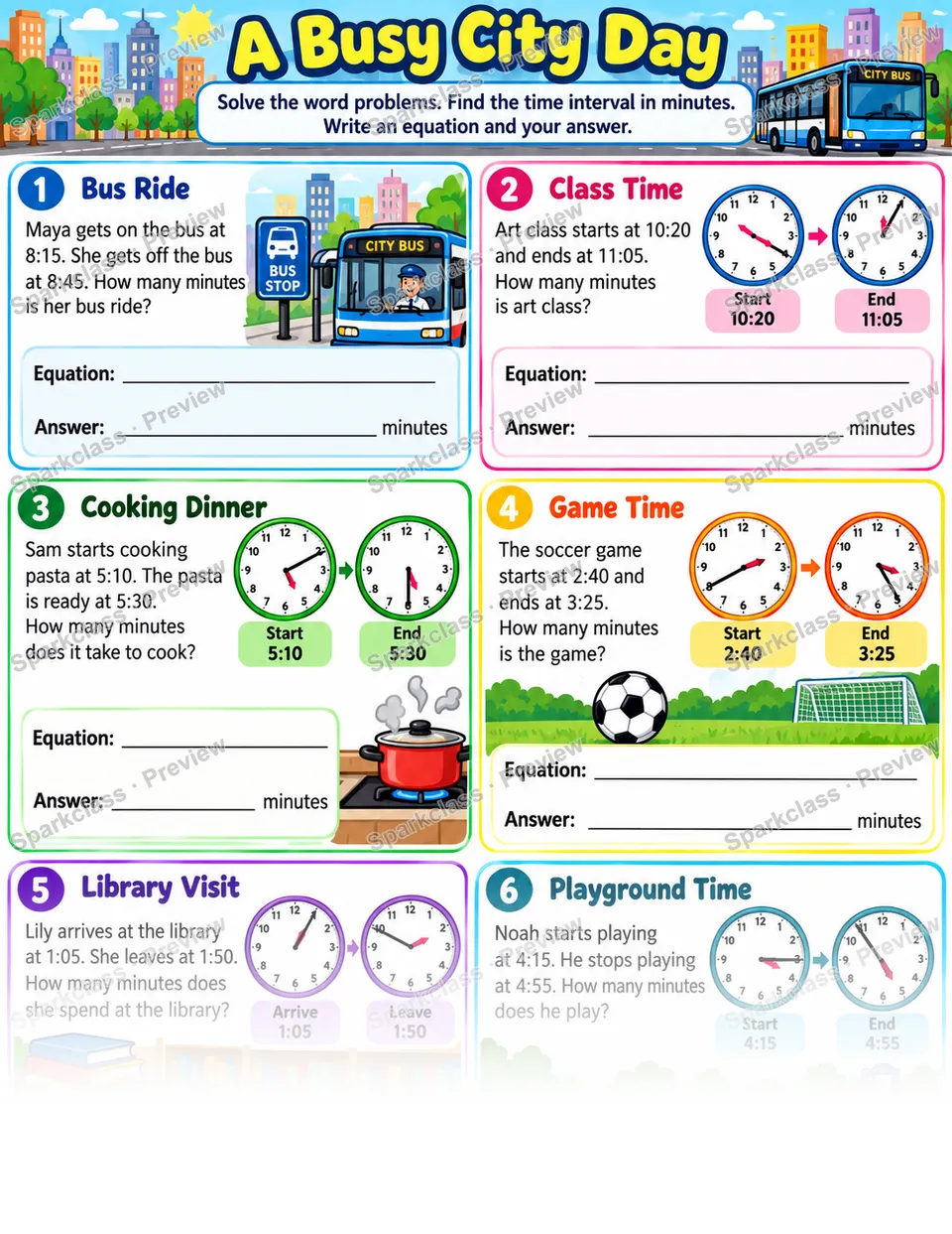 Elapsed Time Word Problems 01 — page 1