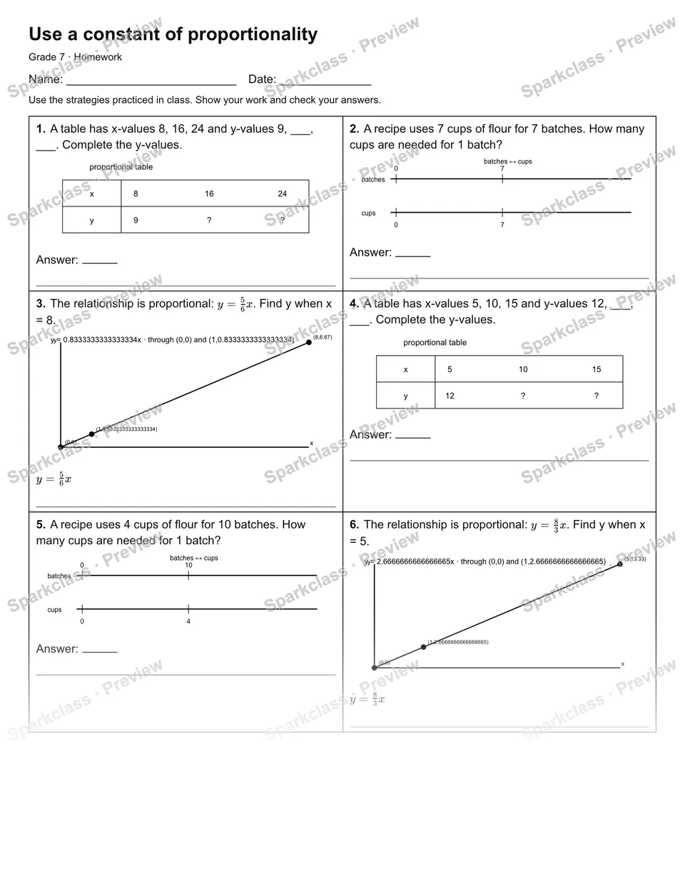 Use a constant of proportionality — Homework — page 1