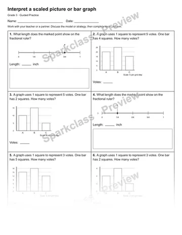 Interpret a scaled picture or bar graph — Guided Practice — Grade 3 worksheet preview