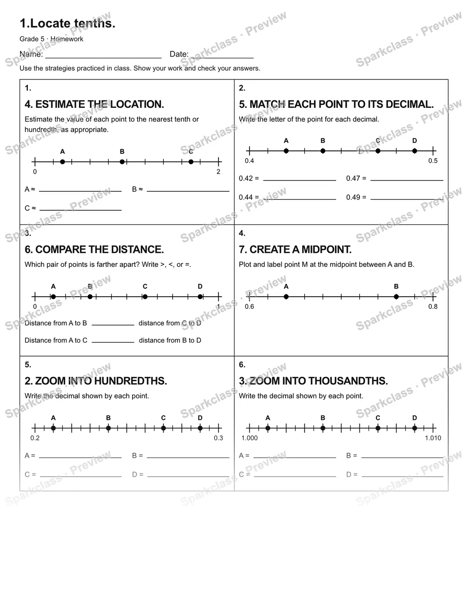 1.Locate tenths. — Homework — page 1
