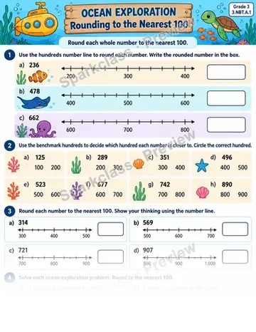 Round To Nearest 100 Ocean — Grade 3 worksheet preview