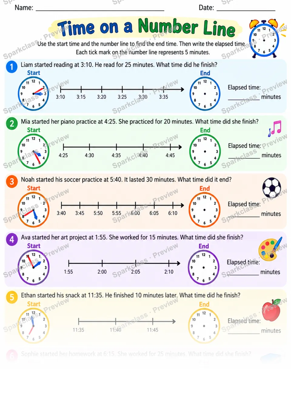 2.MD.C.7 · Time Number Line Reinforcement — page 1