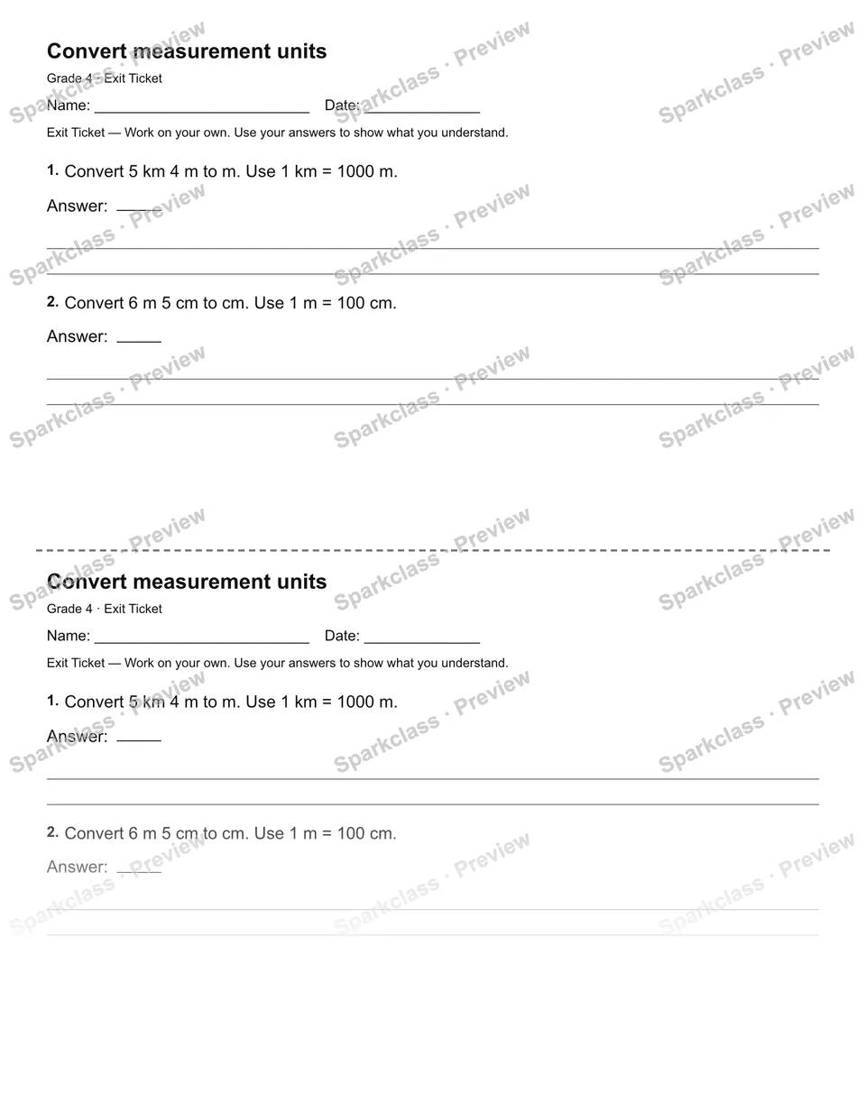 Convert measurement units — Exit Ticket — page 1