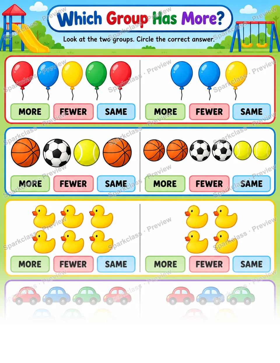 Basic More, Fewer, or Same · Playground — page 1