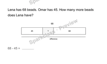 Compare with an unknown difference — Grade 2 problem preview