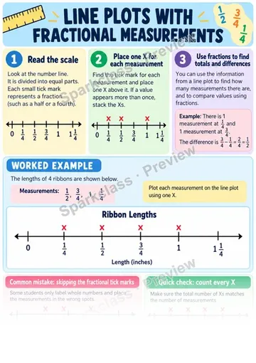 Knowledge Guide · Fractional Line Plots — Grade 3 worksheet preview