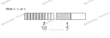 Write <, >, or =. 7/10 1/2 — Grade 5 problem preview
