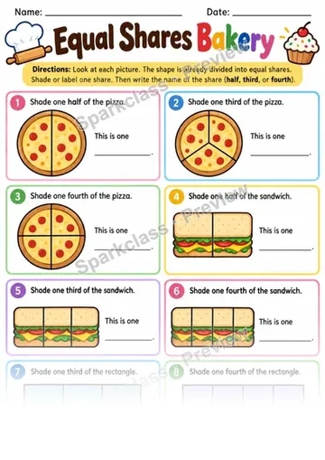 2.G.A.3 · Equal Shares Bakery — Grade 2 worksheet preview
