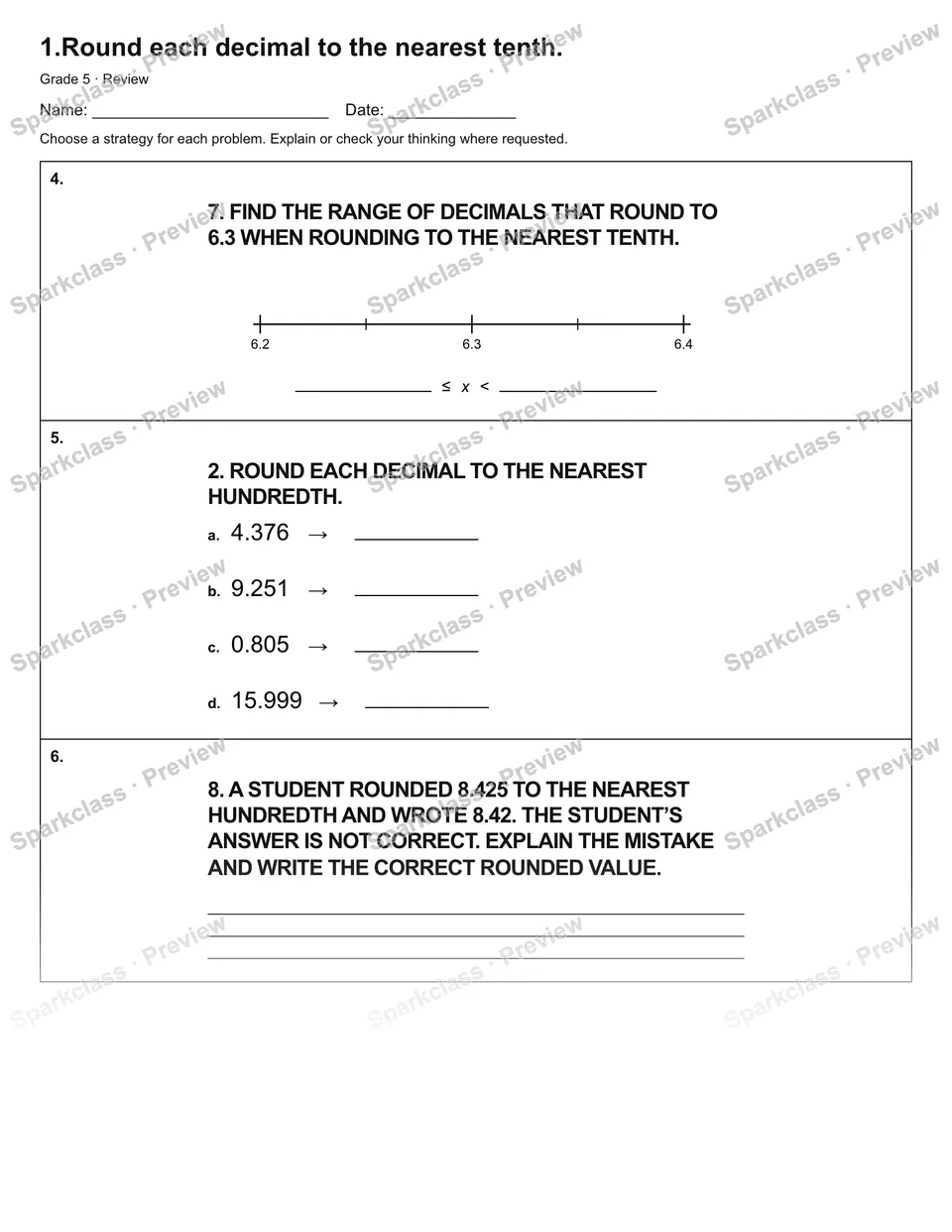 1.Round each decimal to the nearest tenth. — Review — page 2