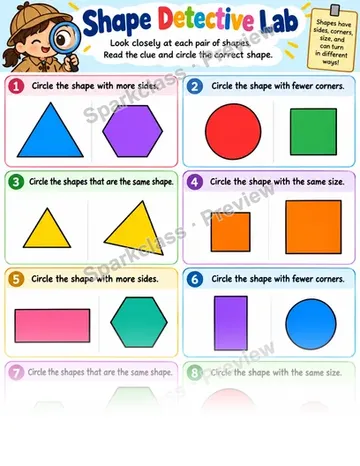Shape Detective Lab · Compare Shapes — Kindergarten worksheet preview