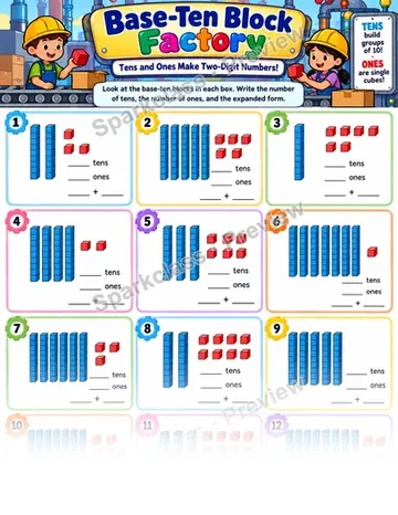 Tens And Ones Base Ten Blocks — Grade 1 worksheet preview