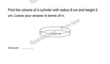 Find a cylinder volume — Grade 8 problem preview