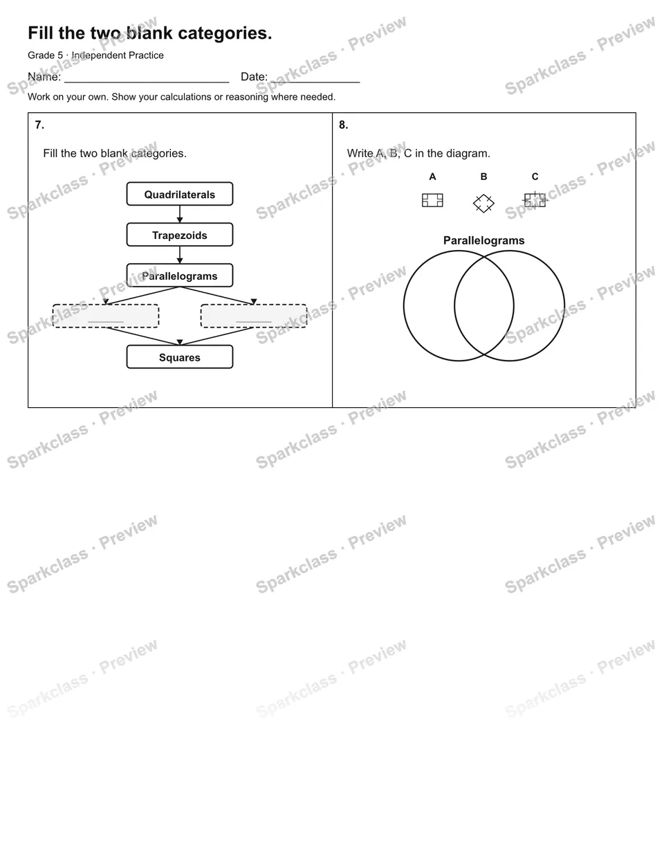 Fill the two blank categories. — Independent Practice — page 2