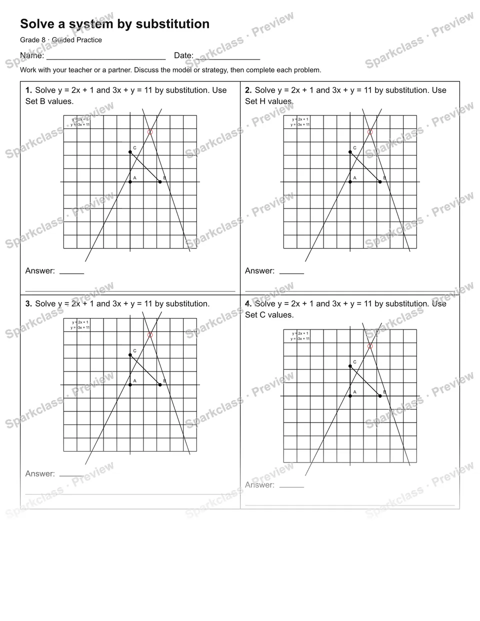Solve a system by substitution — Guided Practice — page 1