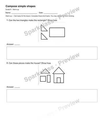 Compose simple shapes — Warm-up — Kindergarten worksheet preview