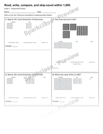 Read, write, compare, and skip-count within 1,000. — Independent Practice — Grade 2 worksheet preview