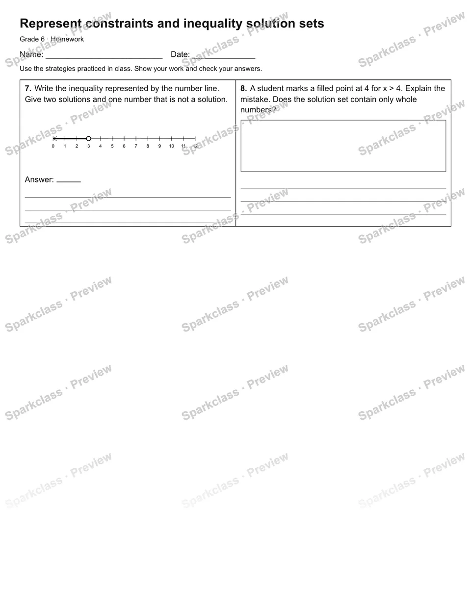 Represent constraints and inequality solution sets — Homework — page 2