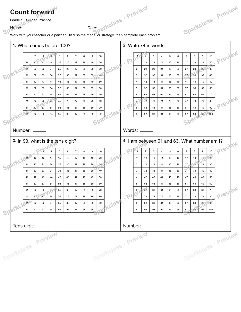 Count forward — Guided Practice — page 1