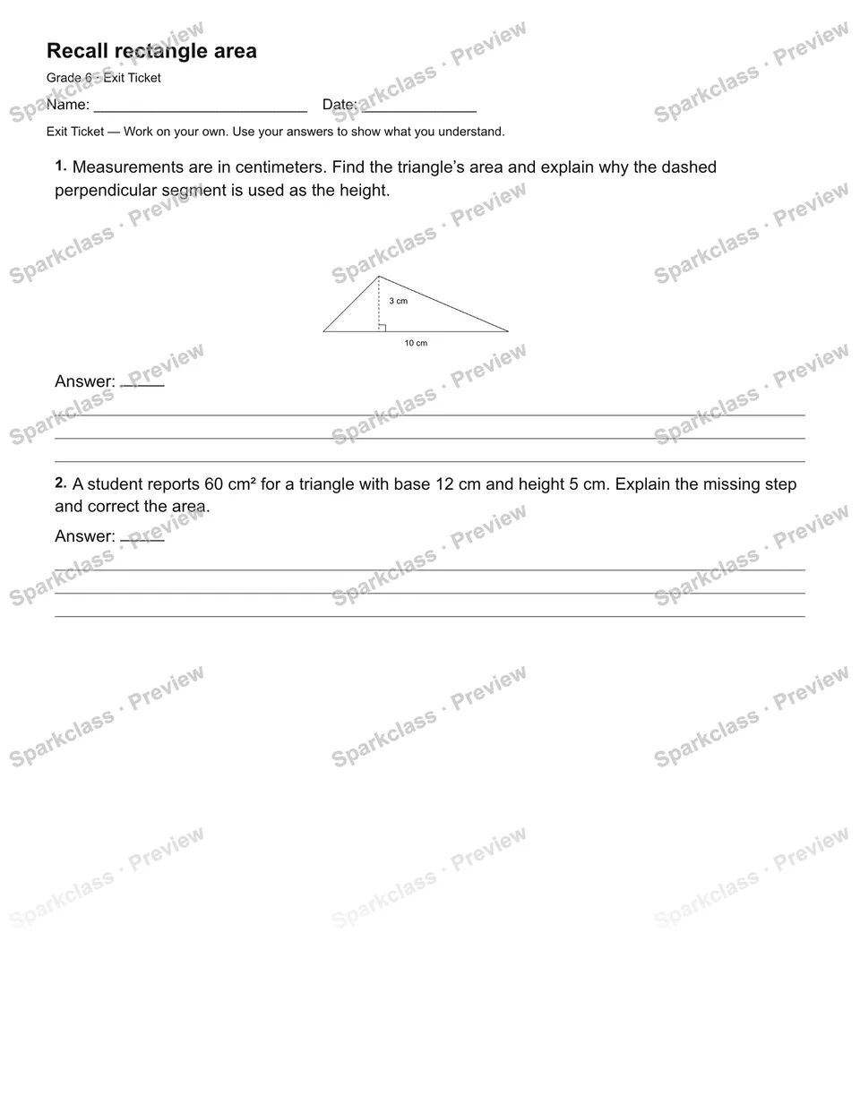 Recall rectangle area — Exit Ticket — page 2