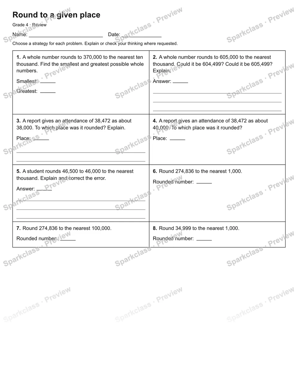 Round to a given place — Review — page 1