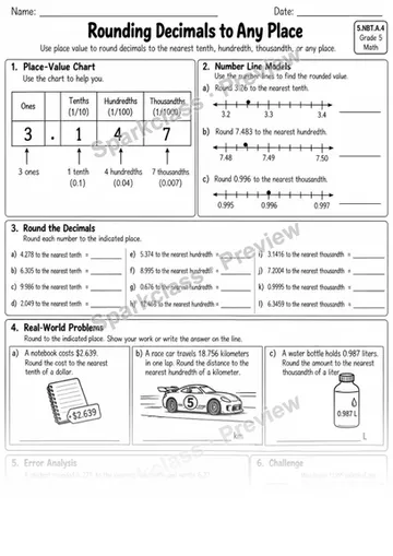 4 Round Decimals — Grade 5 worksheet preview