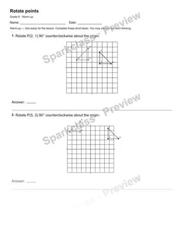 Rotate points — Warm-up — Grade 8 worksheet preview