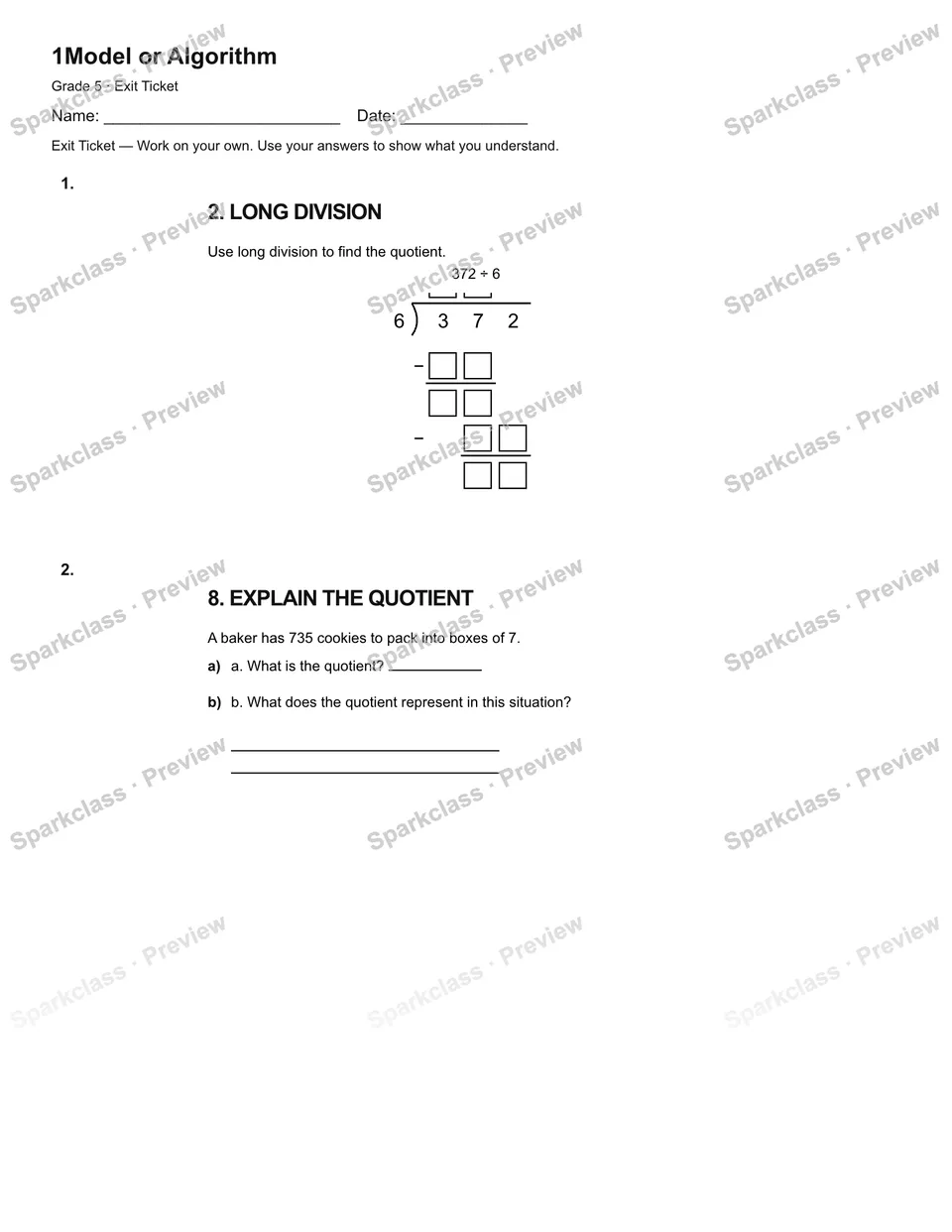 1Model or Algorithm — Exit Ticket — page 1