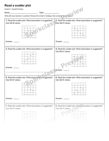 Read a scatter plot — Guided Practice — Grade 8 worksheet preview