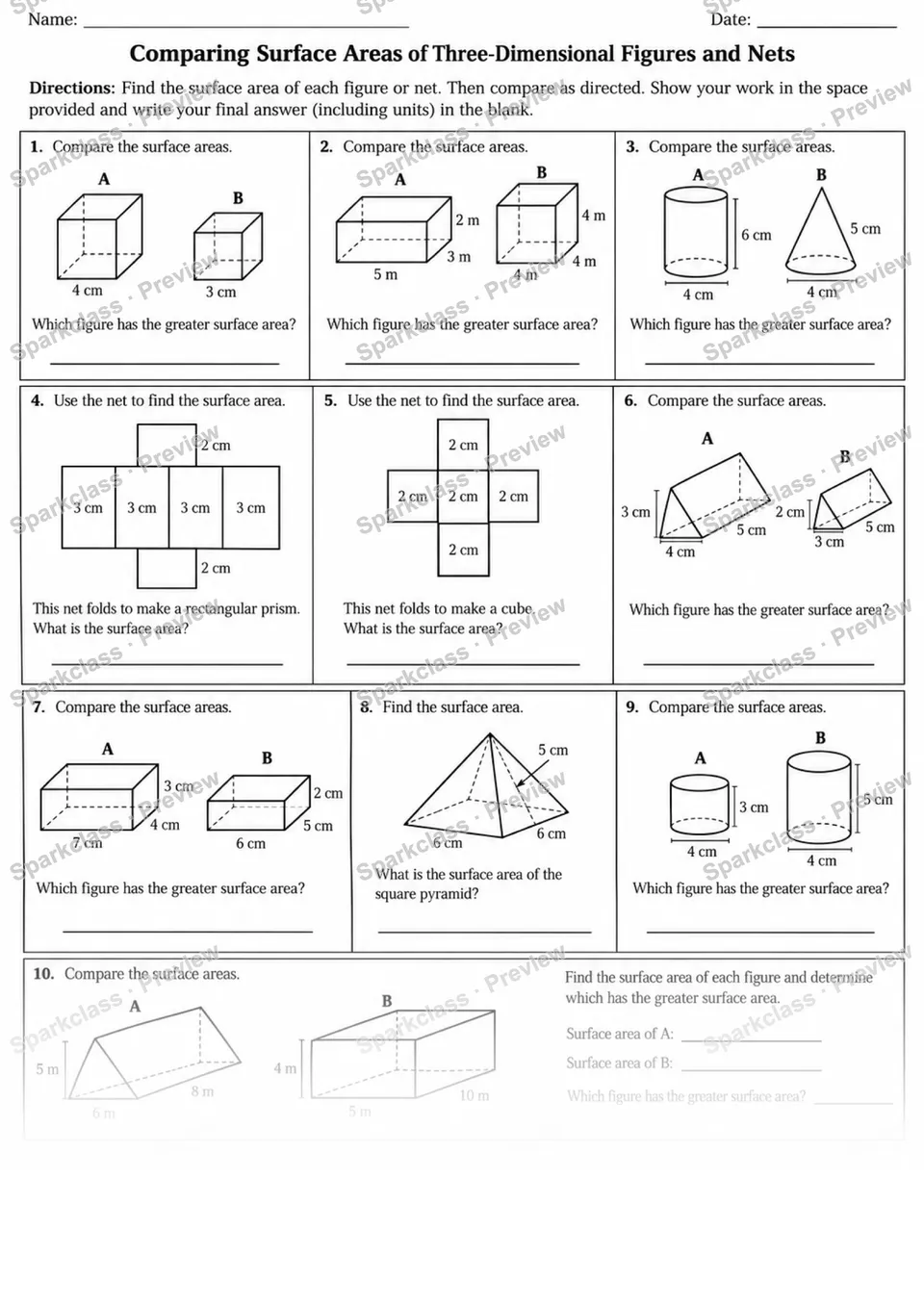 6.G.A.4 · 4 Surface Area Nets Variant 1 — page 1