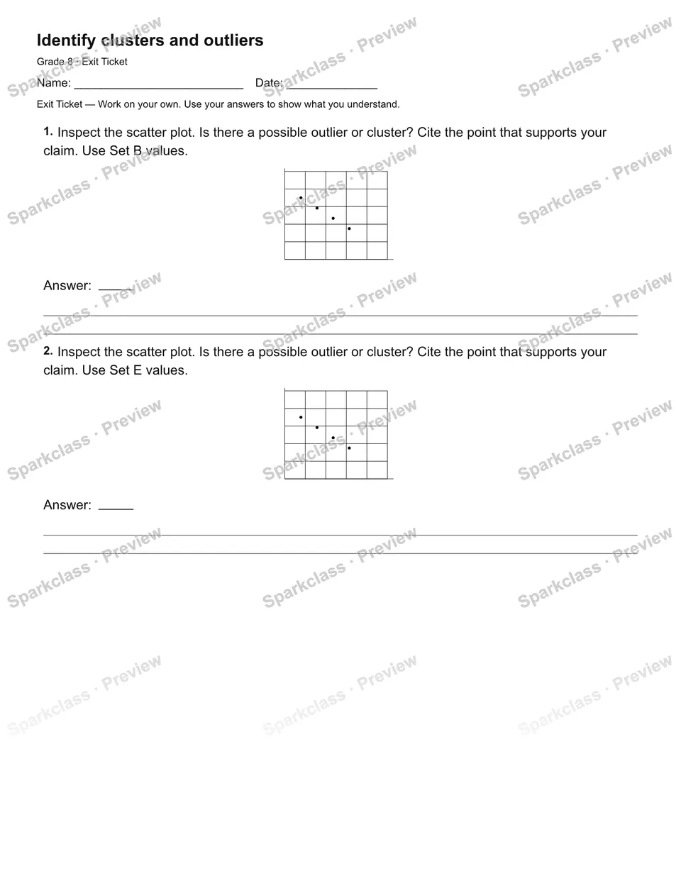 Identify clusters and outliers — Exit Ticket — page 2