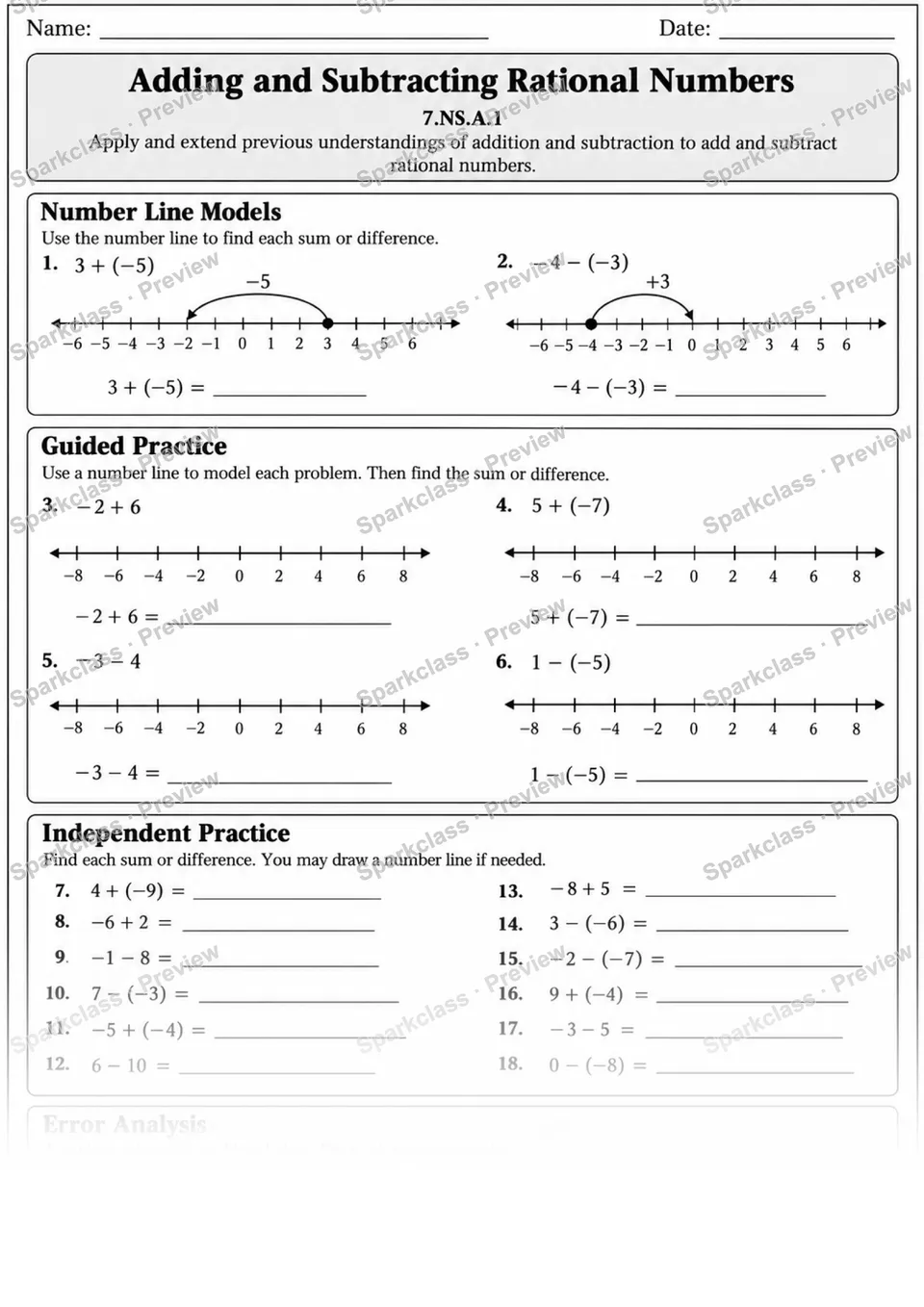 7.NS.A.1 · Add and Subtract Rational Numbers — page 1