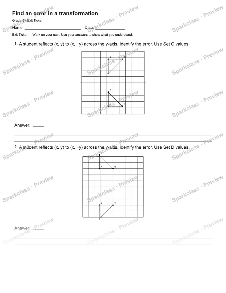 Find an error in a transformation — Exit Ticket — page 1