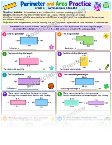 Perimeter Area Mixed 01 — Grade 3 worksheet preview